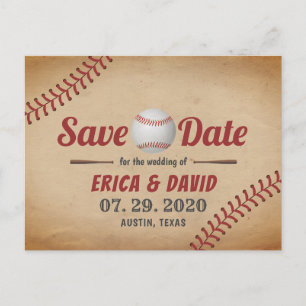 Cartão Postal De Anúncio Vintage Baseball Sports Casamento Salve a Data