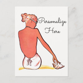 Cartão Postal De Anúncio Vintage Beach Girl seashell verão elegante retrô