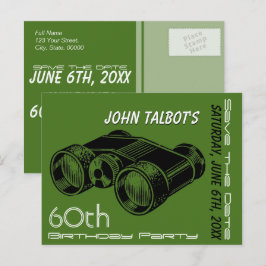 Cartão Postal De Anúncio Vintage Binoculars 60º Aniversário Salvar a Data