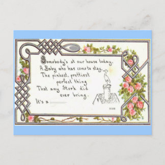 Cartão Postal De Anúncio Vintage Birth Anunciation-Stork em chimney