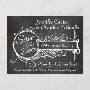 Cartão Postal De Anúncio Vintage Black Chalkboard Save Date (O Quadro Preto