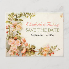 Cartão Postal De Anúncio Vintage casamento romântico de rosas Salve a Data