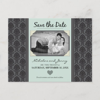 Cartão Postal De Anúncio Vintage Damask Photo Sage Green Save Date (Vintage