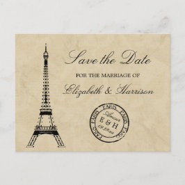 Cartão Postal De Anúncio Vintage Eiffel Tower Paris Postmark Save the Date
