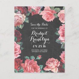 Cartão Postal De Anúncio vintage flores chalkboard salvar data