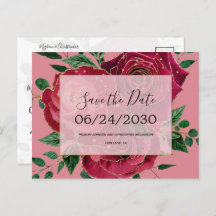 Vintage Glam Red Pink Roses Casamento Salve a Data