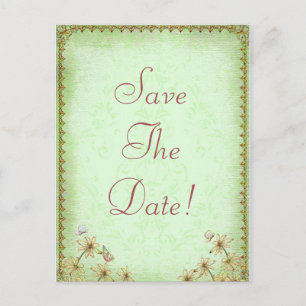 Cartão Postal De Anúncio Vintage Green Floral Weding A Data