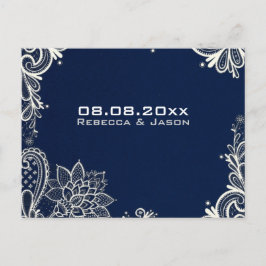 Cartão Postal De Anúncio vintage lace marinho blue casamento salvar data
