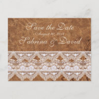 Vintage Leather and Lace Save Date Postcard