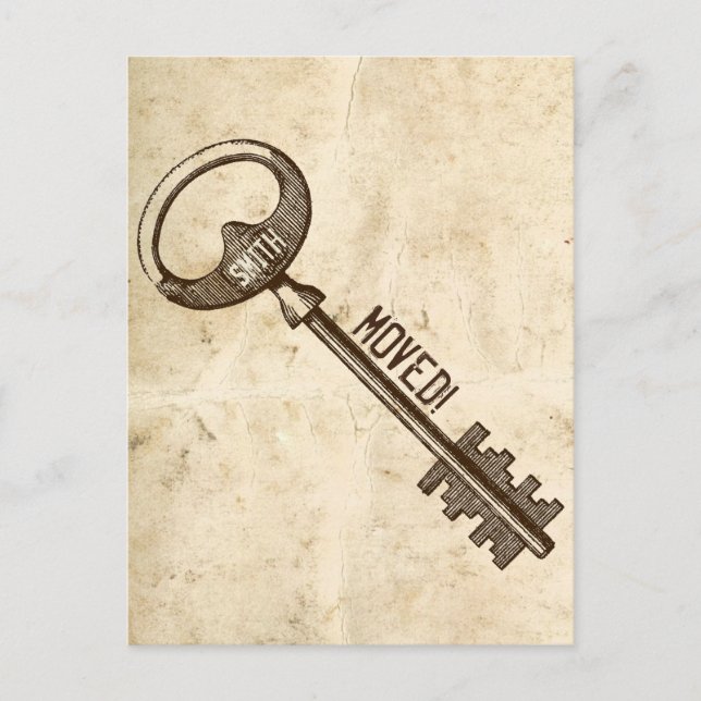 Cartão Postal De Anúncio Vintage Parergs Antique Key Change of Address (Frente)