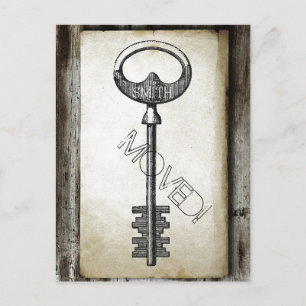 Cartão Postal De Anúncio Vintage Parergs Antique Key Change of Address