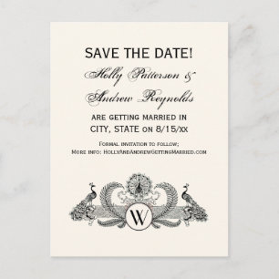 Cartão Postal De Anúncio Vintage Peacocks Monograma Ivory BG