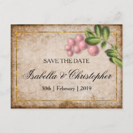Cartão Postal De Anúncio Vintage Pink Berries Casou Salve a Data