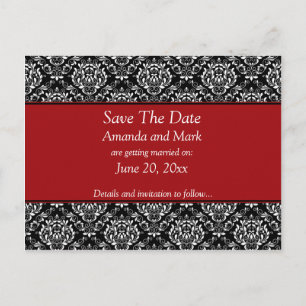 Cartão Postal De Anúncio Vintage Preto Branco Vermelho Damask Save The Date