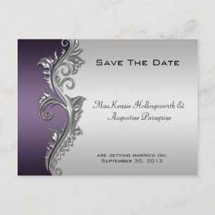 Cartão Postal De Anúncio Vintage Purple Black and Silver Save the Date #2