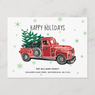 Cartão Postal De Anúncio Vintage Red Pickup Caminhão Novo Feriado de Endere