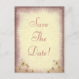Cartão Postal De Anúncio Vintage Rosy Brown Casamento Floral Salvar A Data