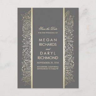 Cartão Postal De Anúncio Vintage Save the Date - Dourado Arquivo Respiratór