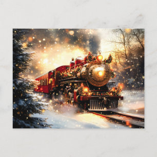 Cartão Postal De Anúncio Vintage Snowy Night Christmas Train Express