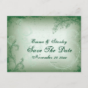 Cartão Postal De Anúncio Vintage verde folha de pergaminho Save the Date