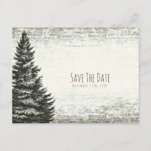 Cartão Postal De Anúncio Vintage Winter Pine Tree Rustic Wood Salvar Data