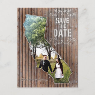 Cartão Postal De Anúncio Vintage Wood California Salve a Data