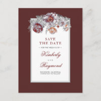 Vintagem Floral Vermelha Burgundy Salvar a Data