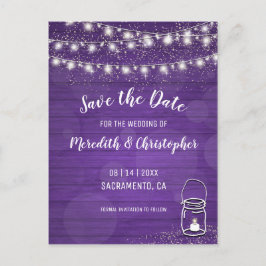 Cartão Postal De Anúncio Violet Rustic Mason Jar Wedding Salvar Data