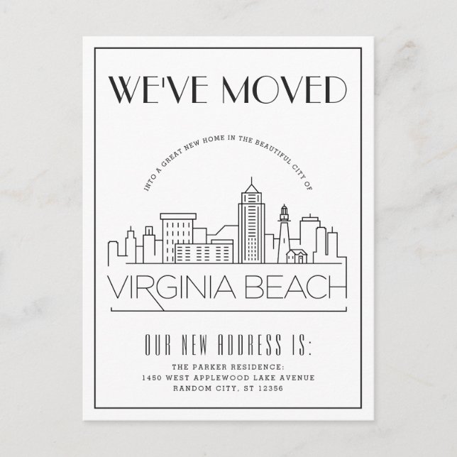 Cartão Postal De Anúncio Virginia Beach Modern Deco | Mudança de Endereço (Frente)