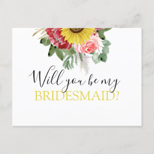 Cartão Postal De Anúncio Você será minha dona de Bridesmaid Sunflower Eucal