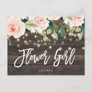 Cartão Postal De Anúncio vontade floral cor-de-rosa de madeira rústica voc
