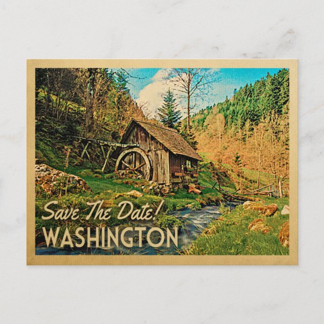 Cartão Postal De Anúncio Washington Save The Date Cabana Rústica Mill Woods (Frente)