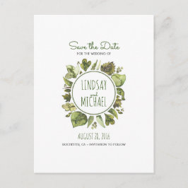 Cartão Postal De Anúncio Watercolor Laurel - Greenery Wreath Salvar a Data