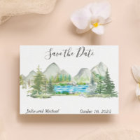 Watercolor Save the Date Mountain Forest River
