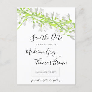 Cartão Postal De Anúncio Watercolor Snowdrots Art Floral Salvar a Data