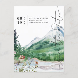 Cartão Postal De Anúncio Watercolor Wildflower Mountain | Salvar a data