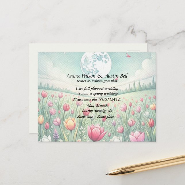 Cartão Postal De Anúncio Wedding Postponement Fall Colors (Frente/Verso In Situ)