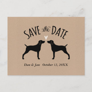 Cartão Postal De Anúncio Weimaraner Silhouettes Casou Salve a Data