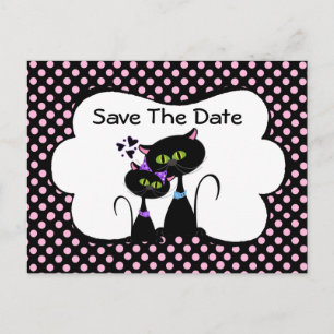 Cartão Postal De Anúncio Whimsical Black Cats Casamento Salve A Data