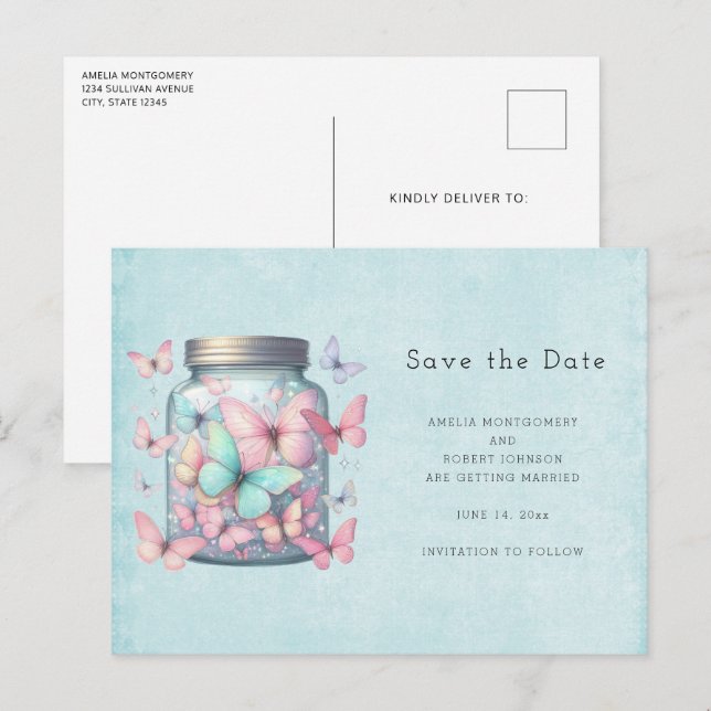 Cartão Postal De Anúncio Whimsical Butterflies in a Jar (Frente/Verso)