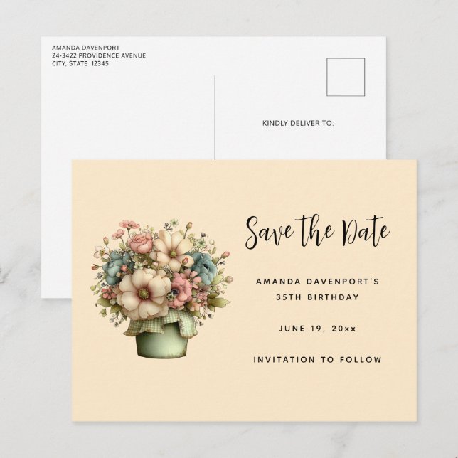 Cartão Postal De Anúncio Whimsical Flowers in a Planter Pot Cute (Frente/Verso)