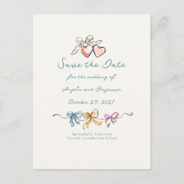 Cartão Postal De Anúncio Whimsical Funky Hand Drawn Bows Save The Date