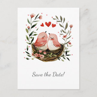 Cartão Postal De Anúncio Whimsical Lovebirds Save The Date |