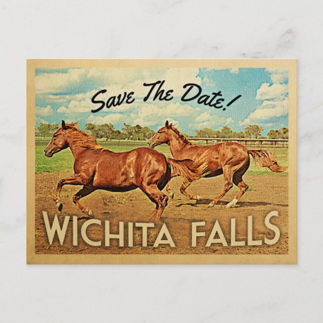 Cartão Postal De Anúncio Wichita Falls Texas Salve Cavalos de Data (Frente)