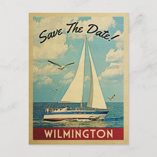 Cartão Postal De Anúncio Wilmington Salve A Data Do Navio Náutico (Frente)