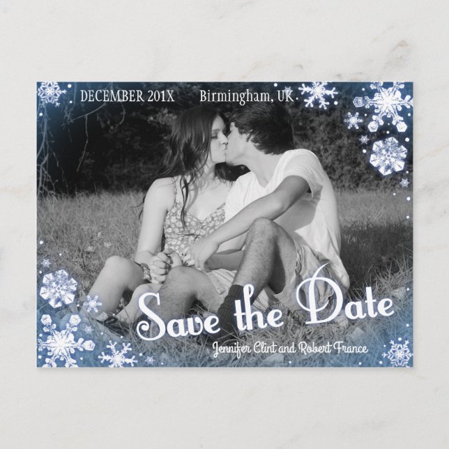 Cartão Postal De Anúncio Winter Save the Date Postcard Snowflake Custom (Frente)