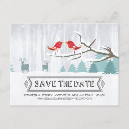 Cartão Postal De Anúncio Wonderland Birds Deer Casamento no inverno Salvar