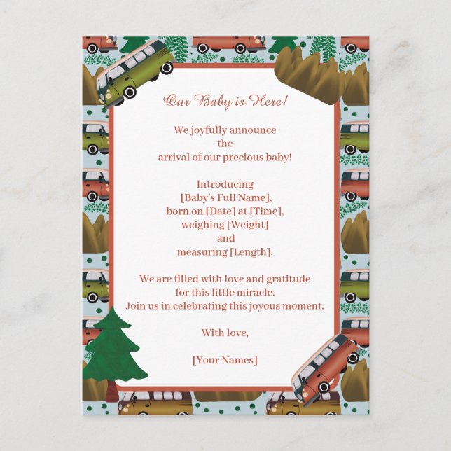 Cartão Postal De Anúncio Woodland Camper Baby Boy (Frente)