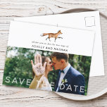Cartão Postal De Anúncio Woodland Fox Wedding Salvar A Foto De Data<br><div class="desc">Casamento com raposa de madeira moderna,  salve o cartão postal. Adicione sua foto favorita e todo texto é um formato de modelo.</div>