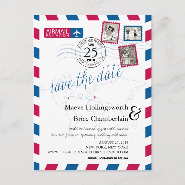 Cartão Postal De Anúncio World Locations Airmail Salvar a Data (Frente)